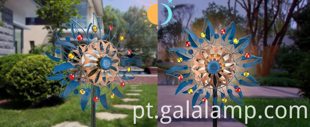 Spinner solar colorido de metal externo para lâmpada de decoração de jardim